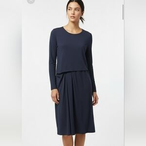 Cos Navy Blue Jersey Dress Minimalist Asymmetrical Office Business Casual M